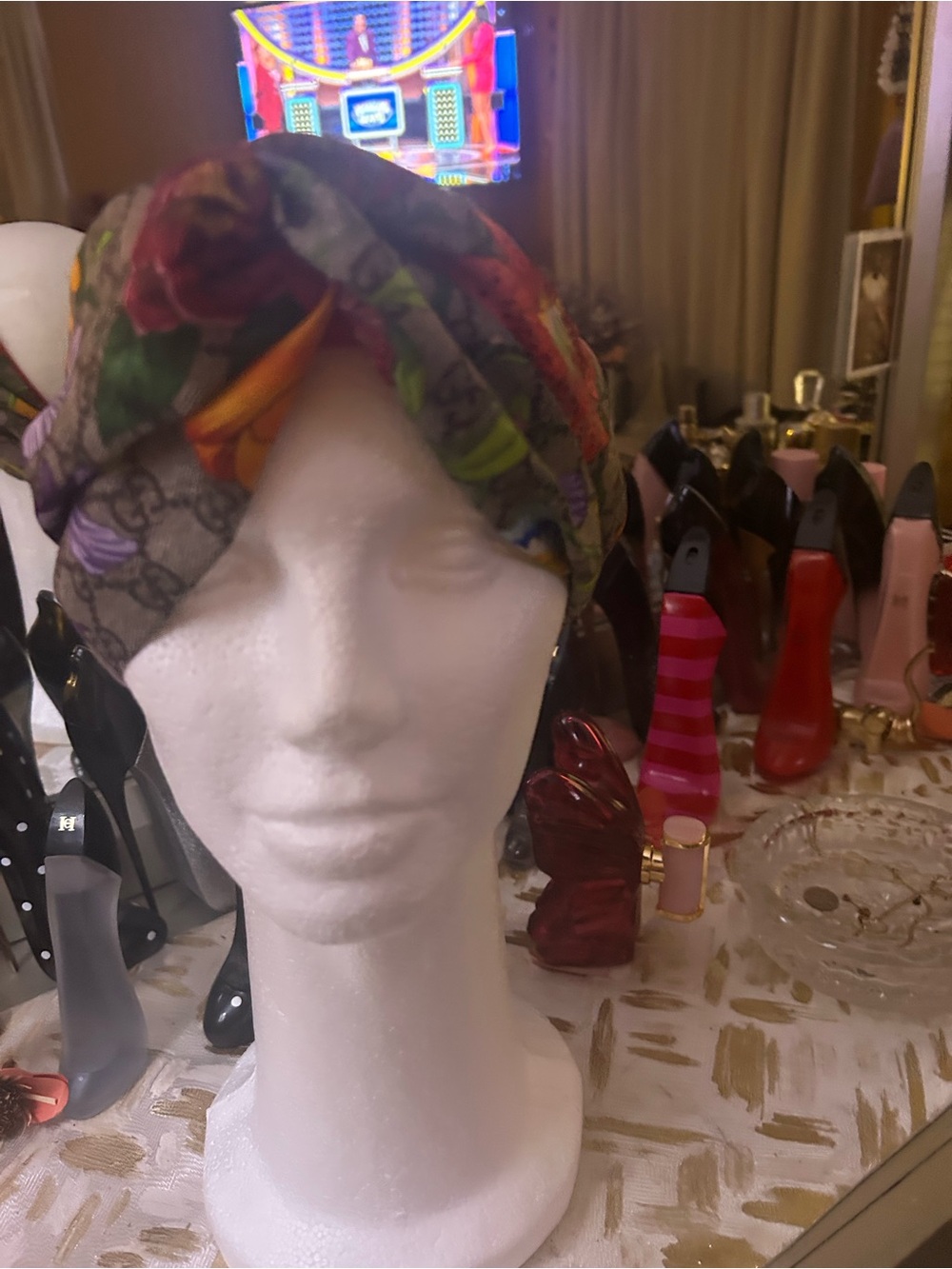 Gucci Floral Twist Headband in Gray with Multicolor Accents - Picture 5 of 14